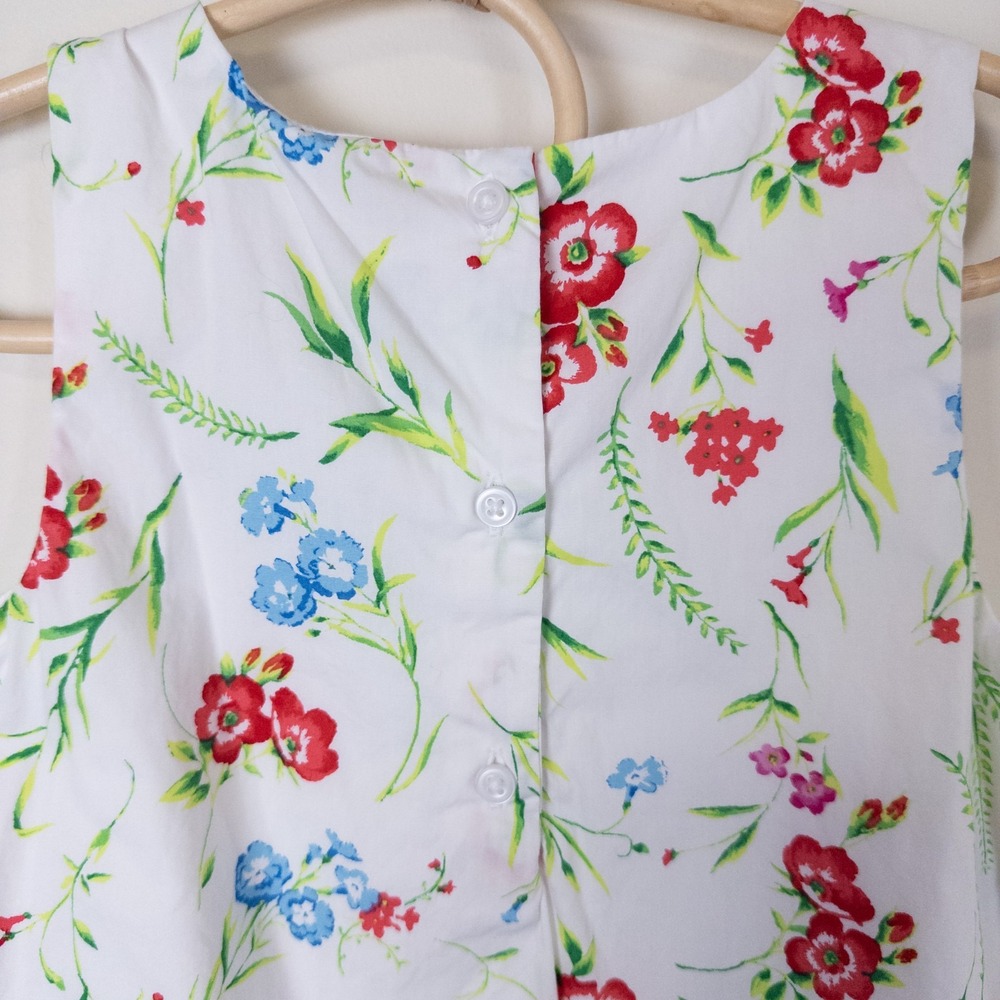 Janie and Jack Floral Eyelet Top Girls 6 White Red Blue Scalloped Hem - Picture 5 of 9